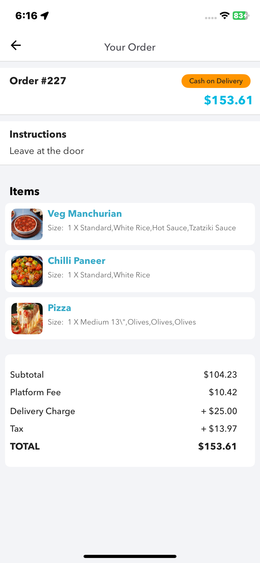 Driver app – order history